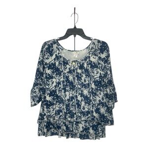 Natural Life Women's Boho 3/4 Sleeve Tiered Floral Print Blouse Size Medium